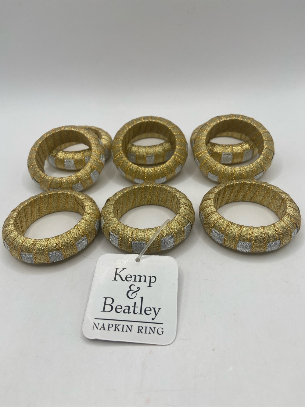 Kemp & Beatley Glittery Gold and Silver Ribbon Napkin Rings Holder Set of 9 New